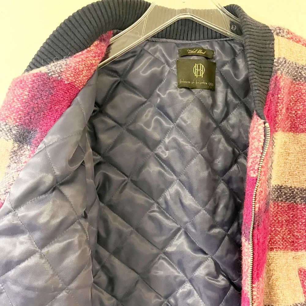 House of Harlow 1960 Women's Plaid Wool-Blend Quilted Lined Bomber Jacket